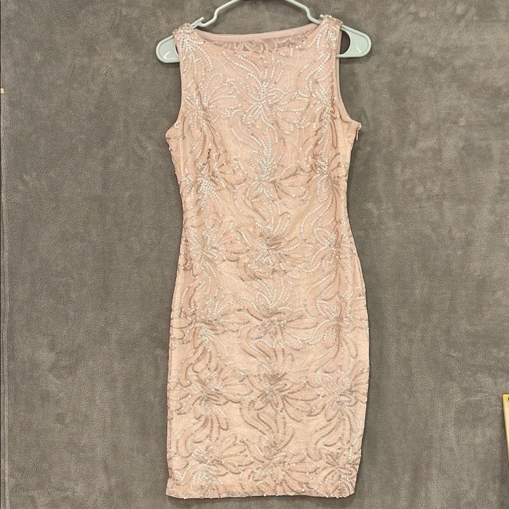 Lauren Ralph Lauren Evening Peach Sleeveless Knee Length Women 4 Sequence, Lace